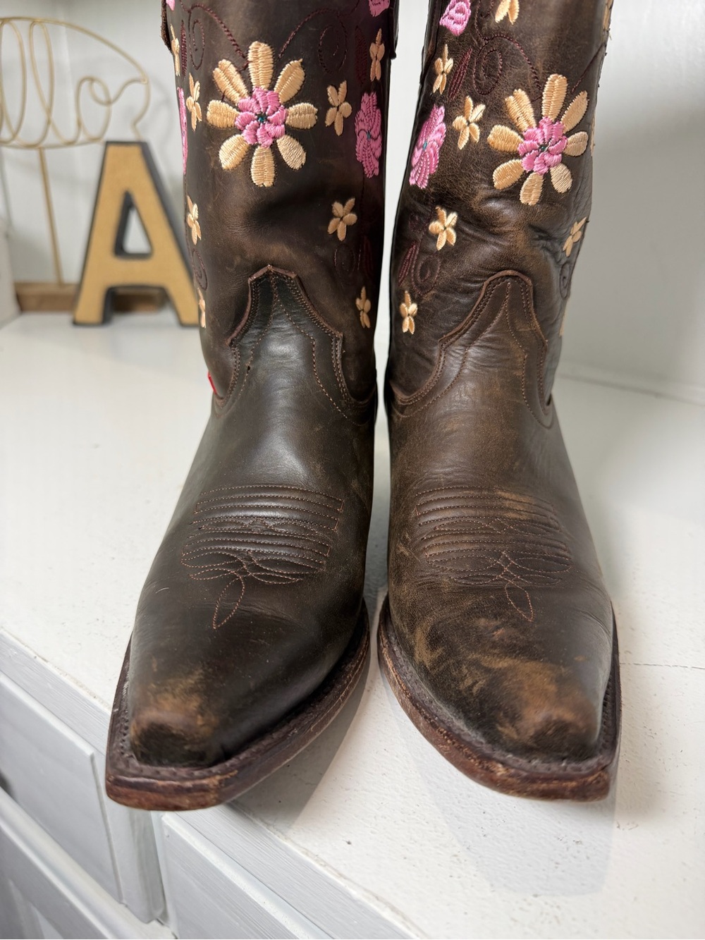 Big Bull Womens 7.5 Vintage Brown Leather Floral Embroidered Cowboy Boots - Picture 4 of 10